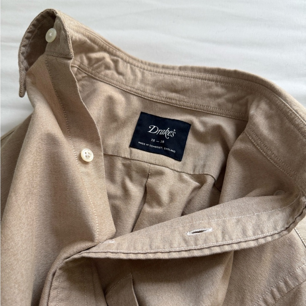 Drake’s London Oxford Button Down Shirt Cream 15/38 Made England OCBD - Picture 6 of 7
